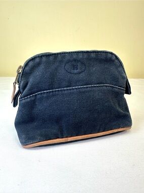 Hermes Bolide black canvas w/ leather trim zip top pouch